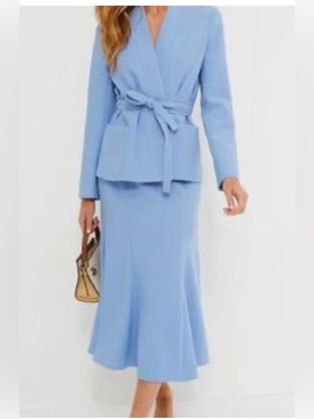 Tuckernuck Cornflower Blue Gracie Wrap Blazer & Matching Midi Skirt Set